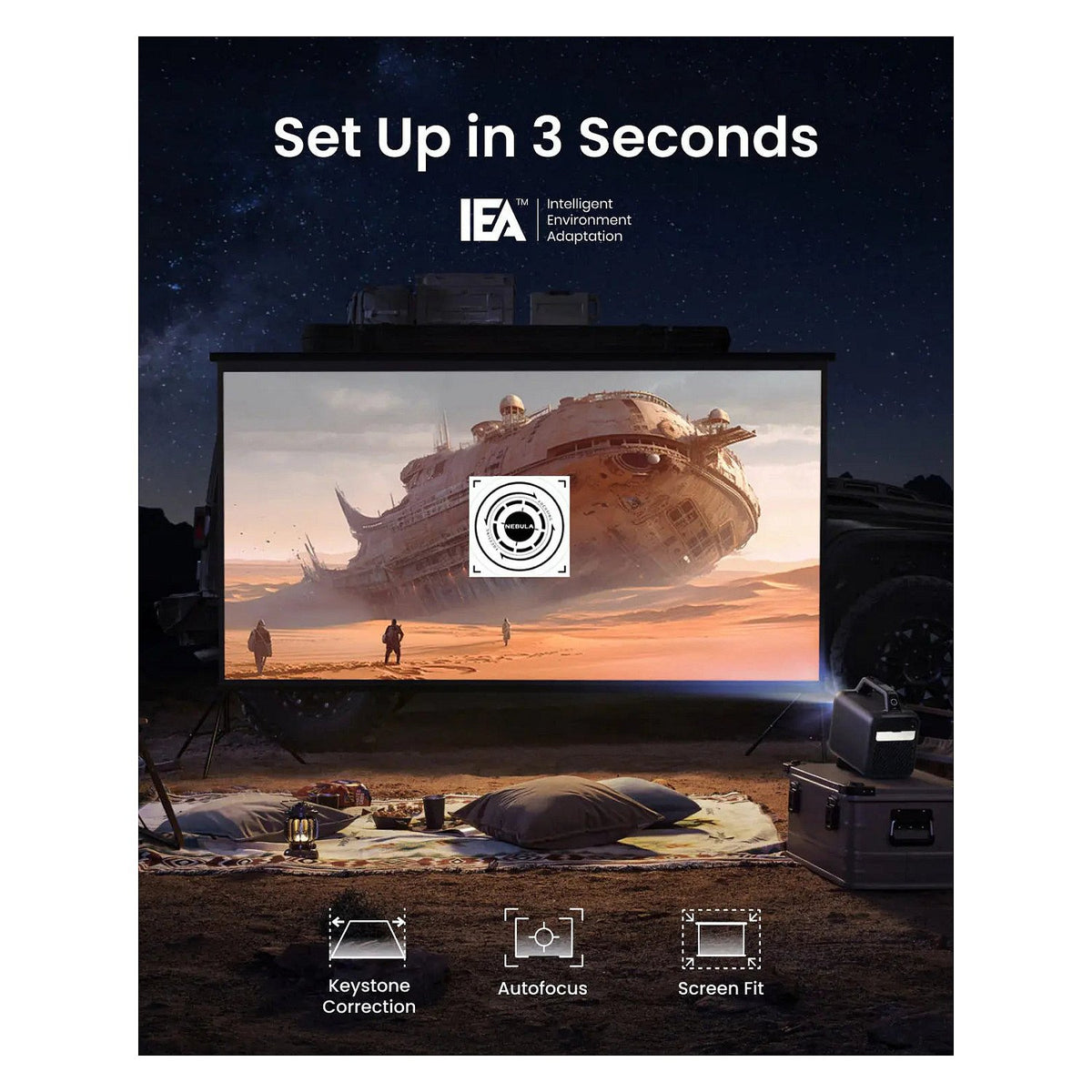 (1920x1080) Anker Nebula Mars 3 DLP LED 1000-Lumen 16:9 HDMI USB Android TV Bluetooth Speaker Full HD Black