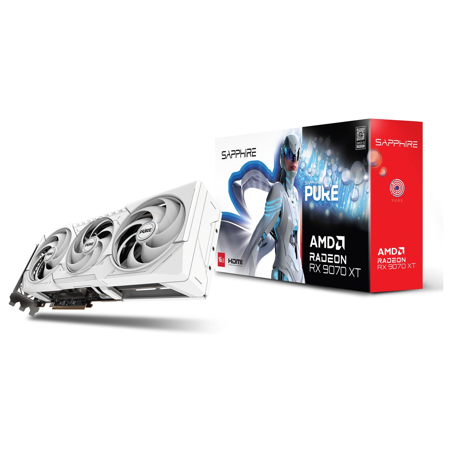 RX 9070 XT 16GB Sapphire Pure Radeon OC GDDR6 3 Fan white