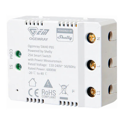 Shelly Plug & Play "PbS Ogemray Smart Relay 25A" Großgeräte Relais max 25A Messfunktion WLAN Lan BT