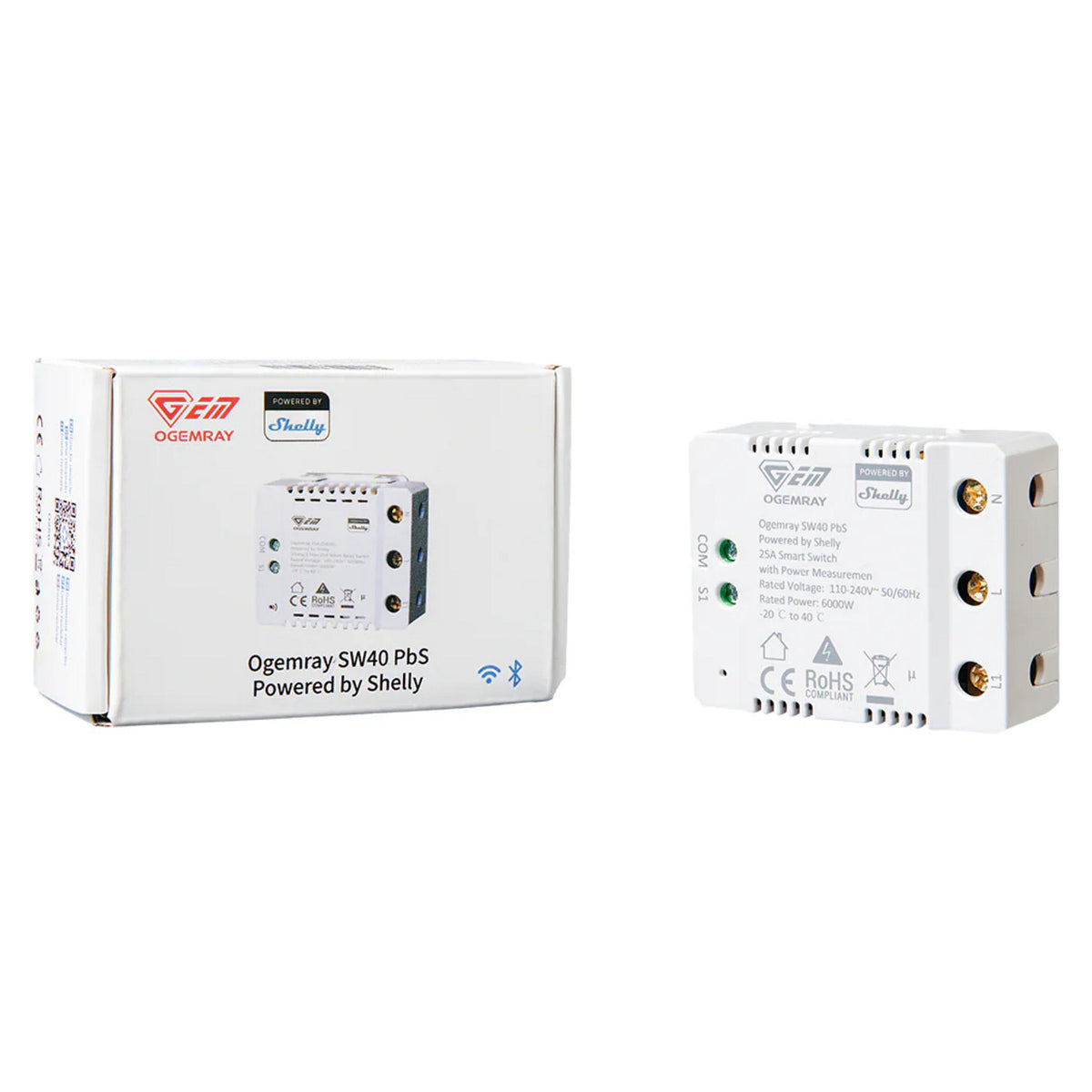 Shelly Plug & Play "PbS Ogemray Smart Relay 25A" Großgeräte Relais max 25A Messfunktion WLAN Lan BT