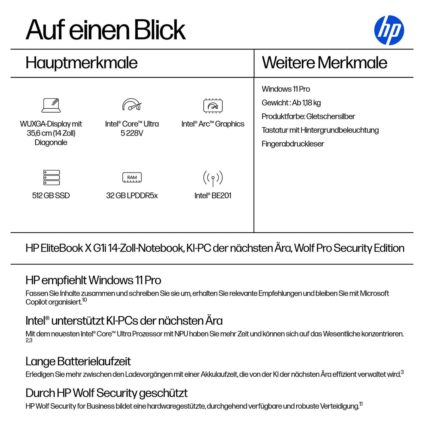 HP AI EliteBook X G1i CU5 228V/32GB/512GB/W11Pro LTE 5G silver