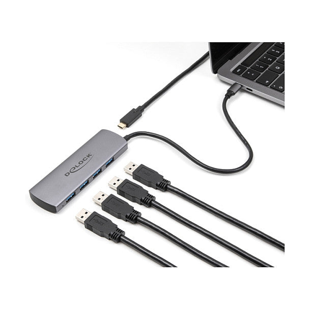 DELOCK USB 10 Gbps 4 Port USB Typ-A Hub mit USB Type-C Anschluss und zustzlicher Strombuchse