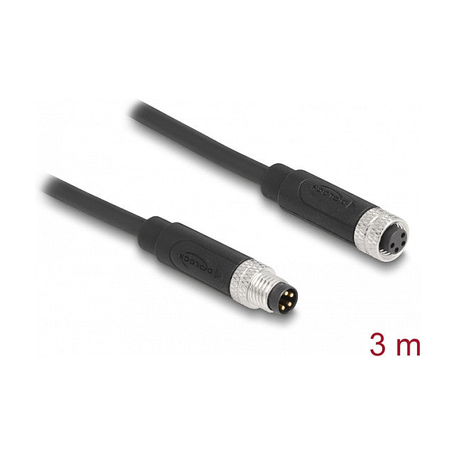 Delock M8 4 Pin Kabel A-kodiert Stecker zu Buchse PUR (TPU) 3 m