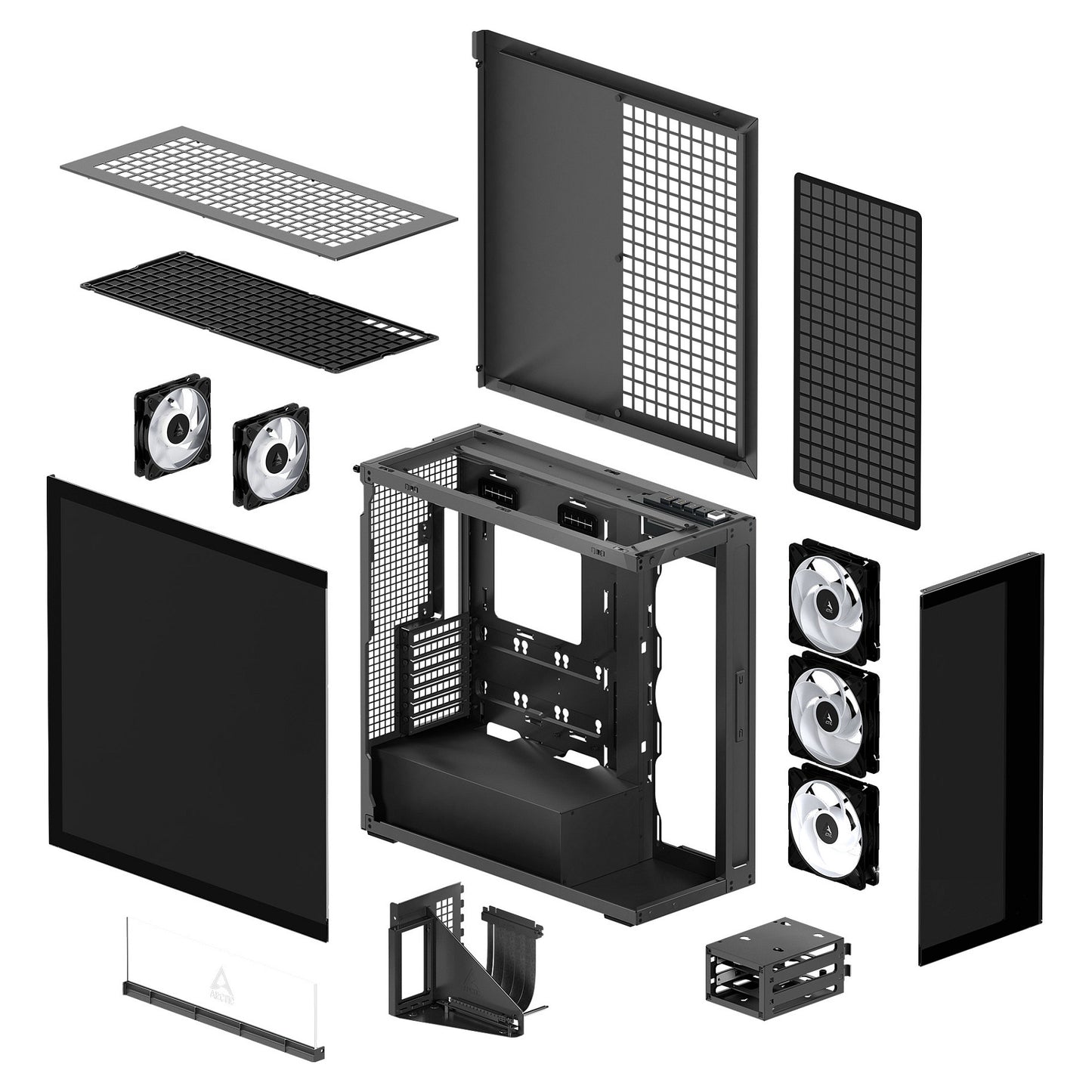 Arctic Xtender (Black) mirrow black window with GPU vertical mount