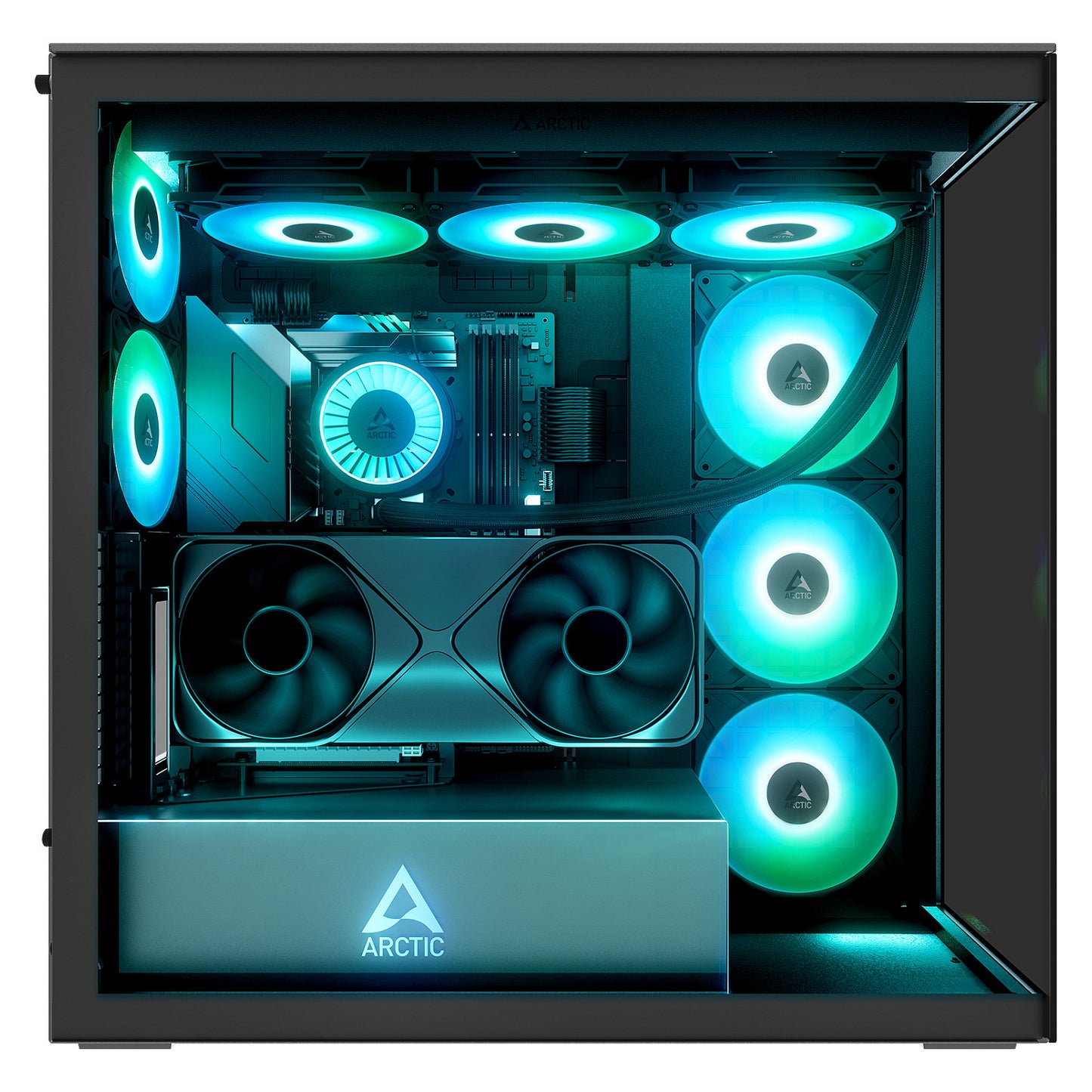 Arctic Xtender (Black) mirrow black window with GPU vertical mount