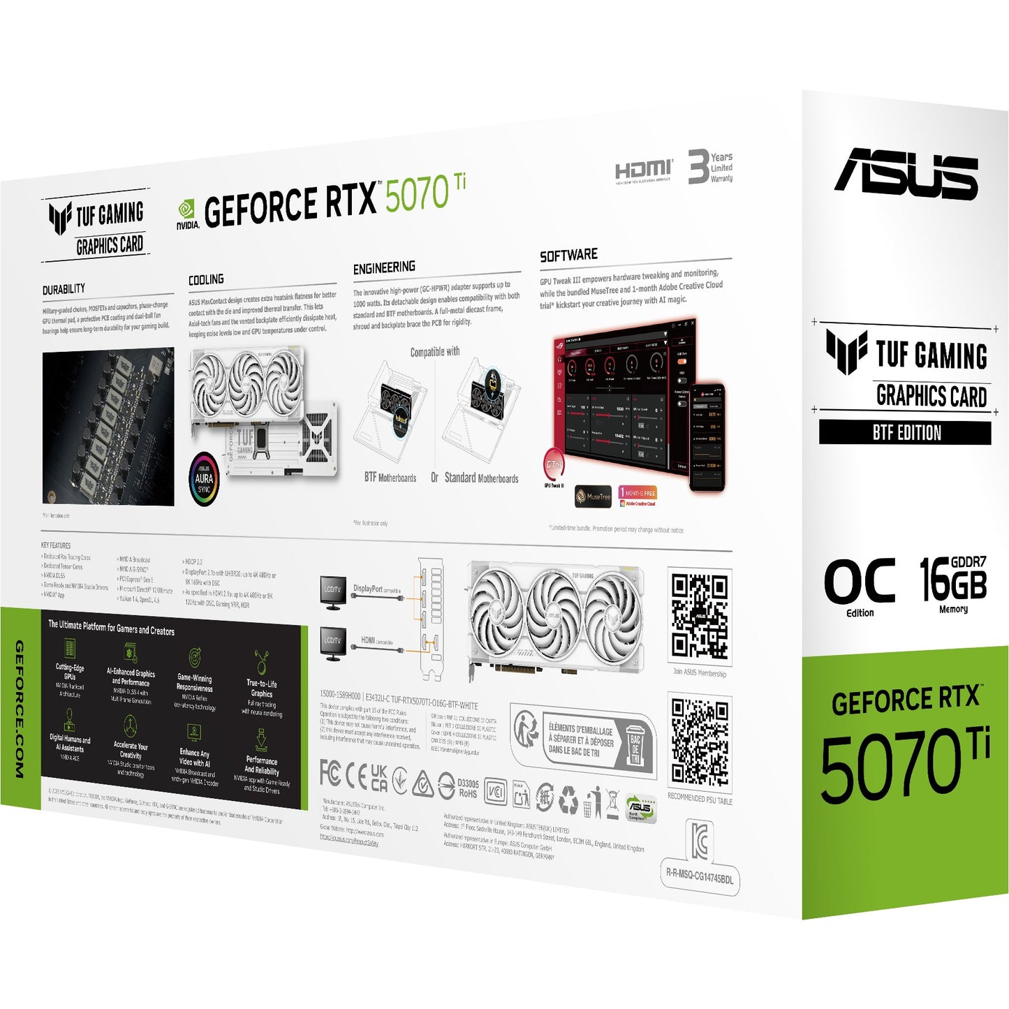 RTX 5070 TI 16GB ASUS TUF Gaming BTF OC 3 Fan white