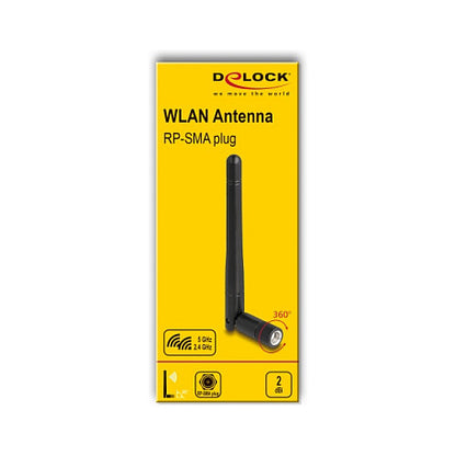 DeLock WLAN 802.11 ac/ax/a/b/g/n Antenne RP-SMA Stecker 2 dBi omnidirektional mit Kippgelenk schwarz