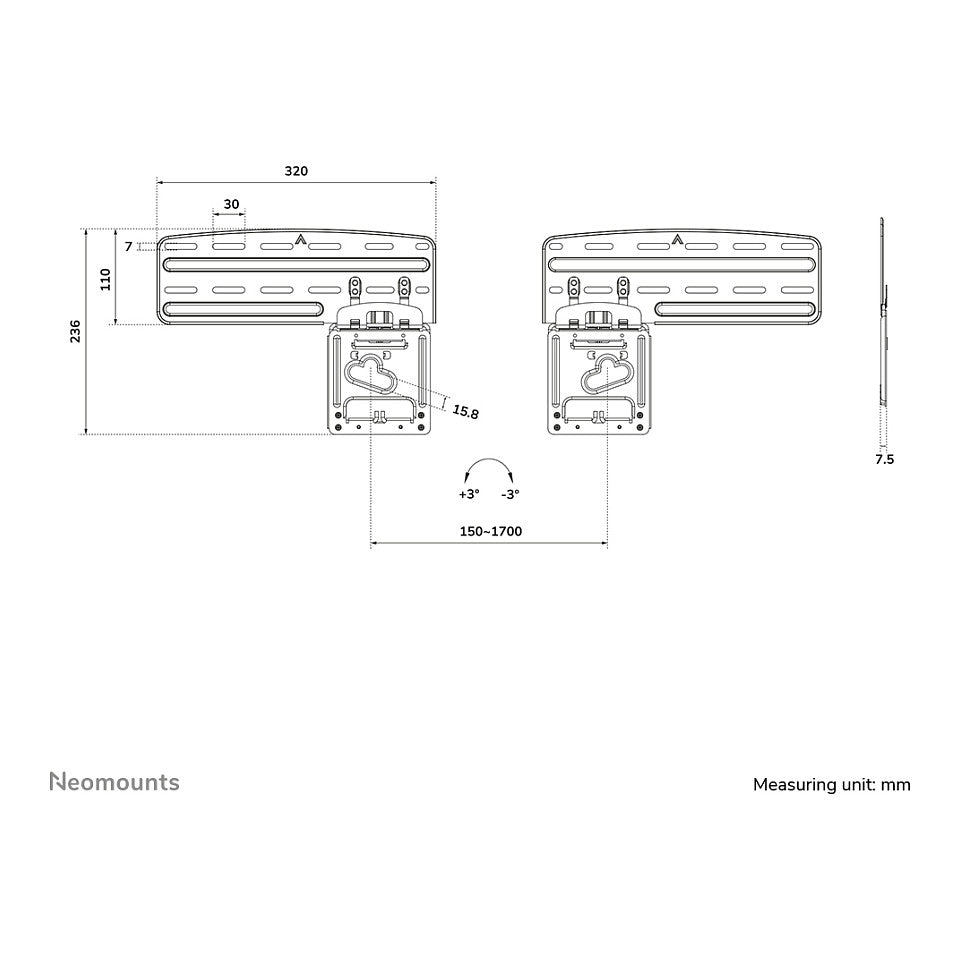 Neomounts TV Wandhalterung 43 85 Zoll ultra flach fixiert schwarz WL30 265BL1