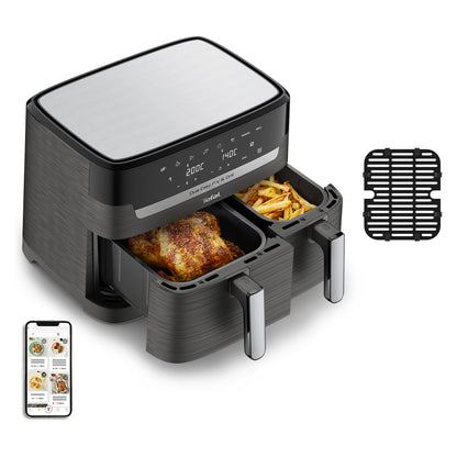 Dual Easy Fry & Grill EY905B, Heißluftfritteuse, 8,3 l, Doppel, Grau, Berührung, Eigenständig