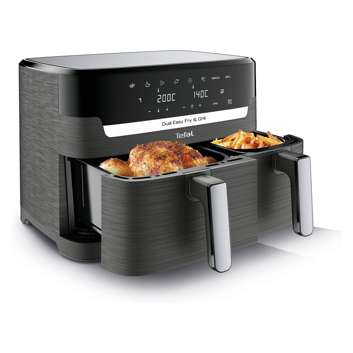 Dual Easy Fry & Grill EY905B, Heißluftfritteuse, 8,3 l, Doppel, Grau, Berührung, Eigenständig