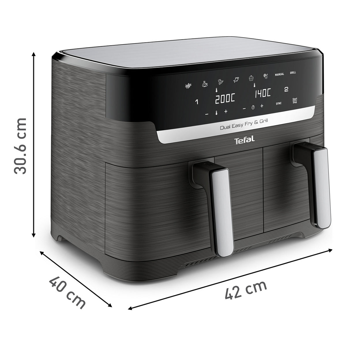 Dual Easy Fry & Grill EY905B, Heißluftfritteuse, 8,3 l, Doppel, Grau, Berührung, Eigenständig