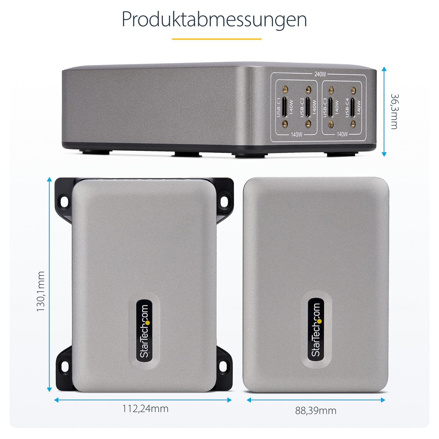 StarTech 4 Port USB C GaN Ladegerät 240W PD 3.1 Silber