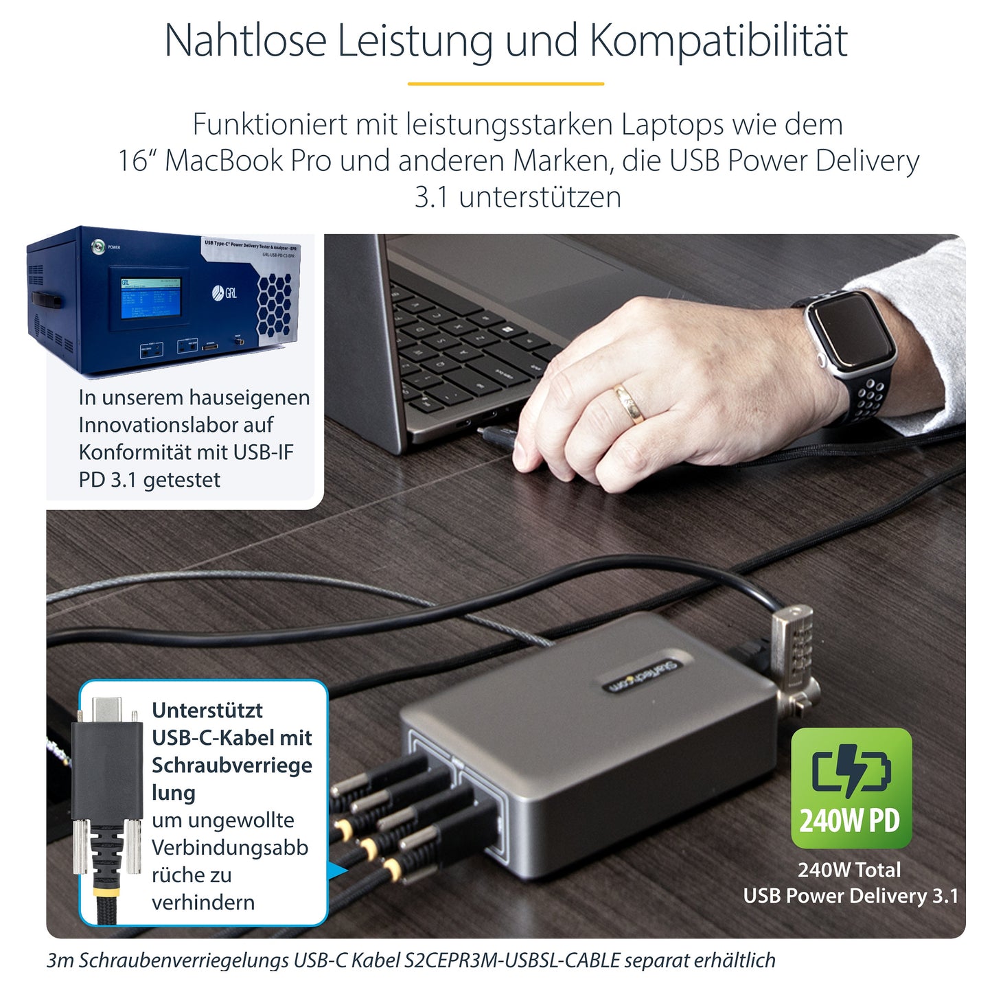 StarTech 4 Port USB C GaN Ladegerät 240W PD 3.1 Silber