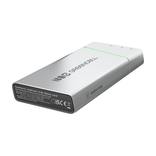 Powerbank Green Cell PowerPlay Ultra 1xUSB-A 2xUSB-C Power Delivery 20800mAh 65W Black