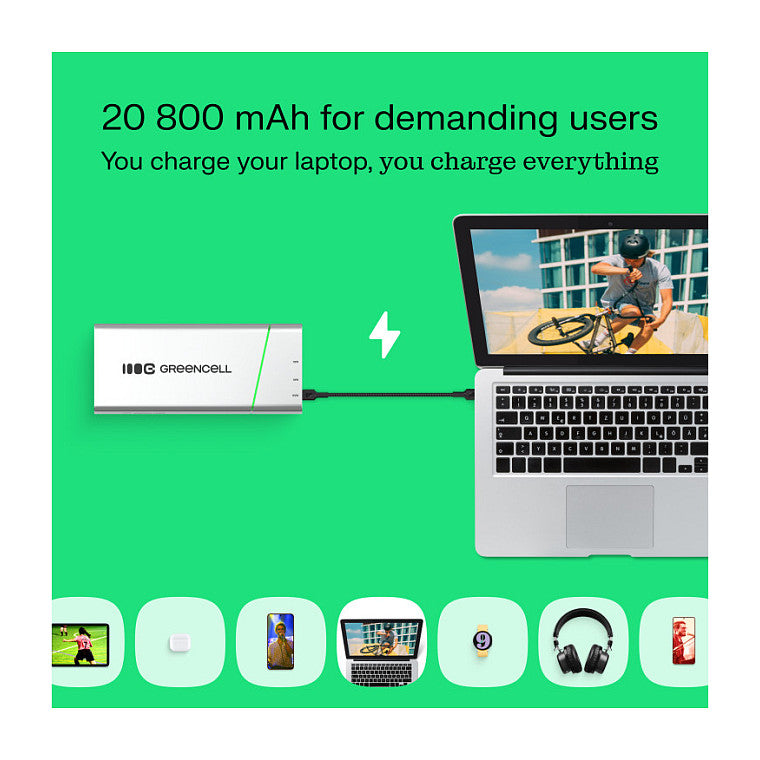 Powerbank Green Cell PowerPlay Ultra 1xUSB-A 2xUSB-C Power Delivery 20800mAh 65W Black