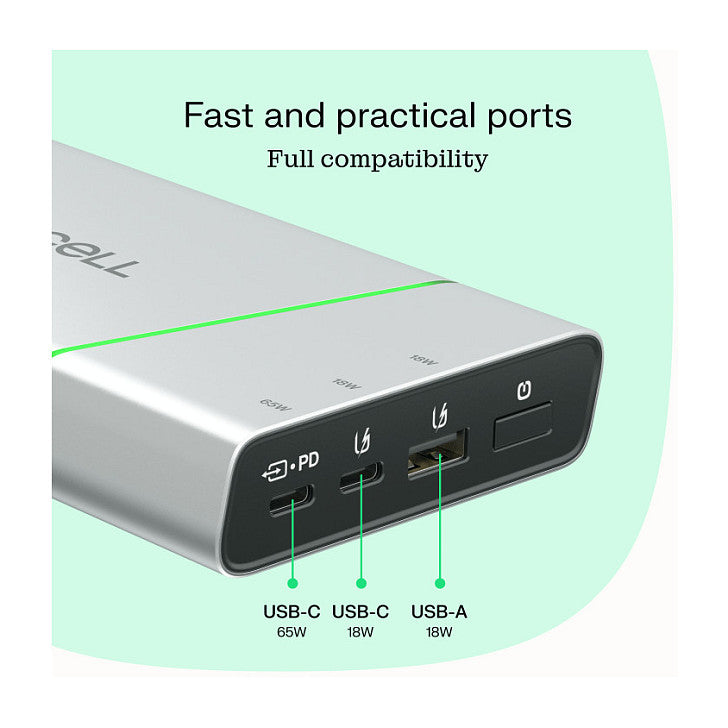 Powerbank Green Cell PowerPlay Ultra 1xUSB-A 2xUSB-C Power Delivery 20800mAh 65W Black