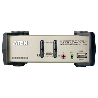 DATA KVM Desktop Switch 2-Port USB - PS/2 VGA KVM Switch with Audio & USB 2.0 Hub (KVM Cables included) ATEN
