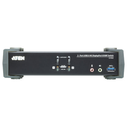 KVM Desktop Switch 2-Port USB 3.1 Gen 1 4K DisplayPort 1.2 KVMP™ Switch with Audio (KVM cables included) ATEN