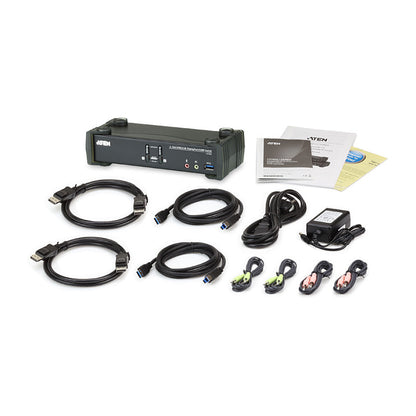 KVM Desktop Switch 2-Port USB 3.1 Gen 1 4K DisplayPort 1.2 KVMP™ Switch with Audio (KVM cables included) ATEN