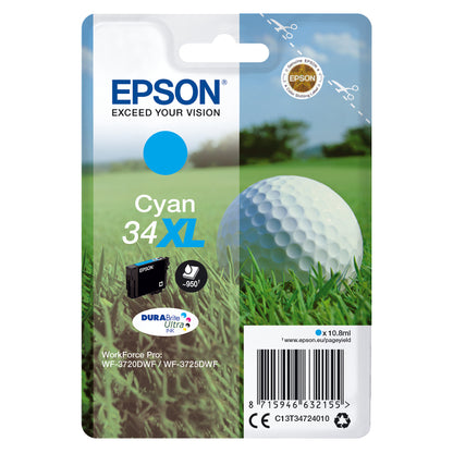 Epson Golf ball Singlepack Cyan 34XL DURABrite Ultra Ink