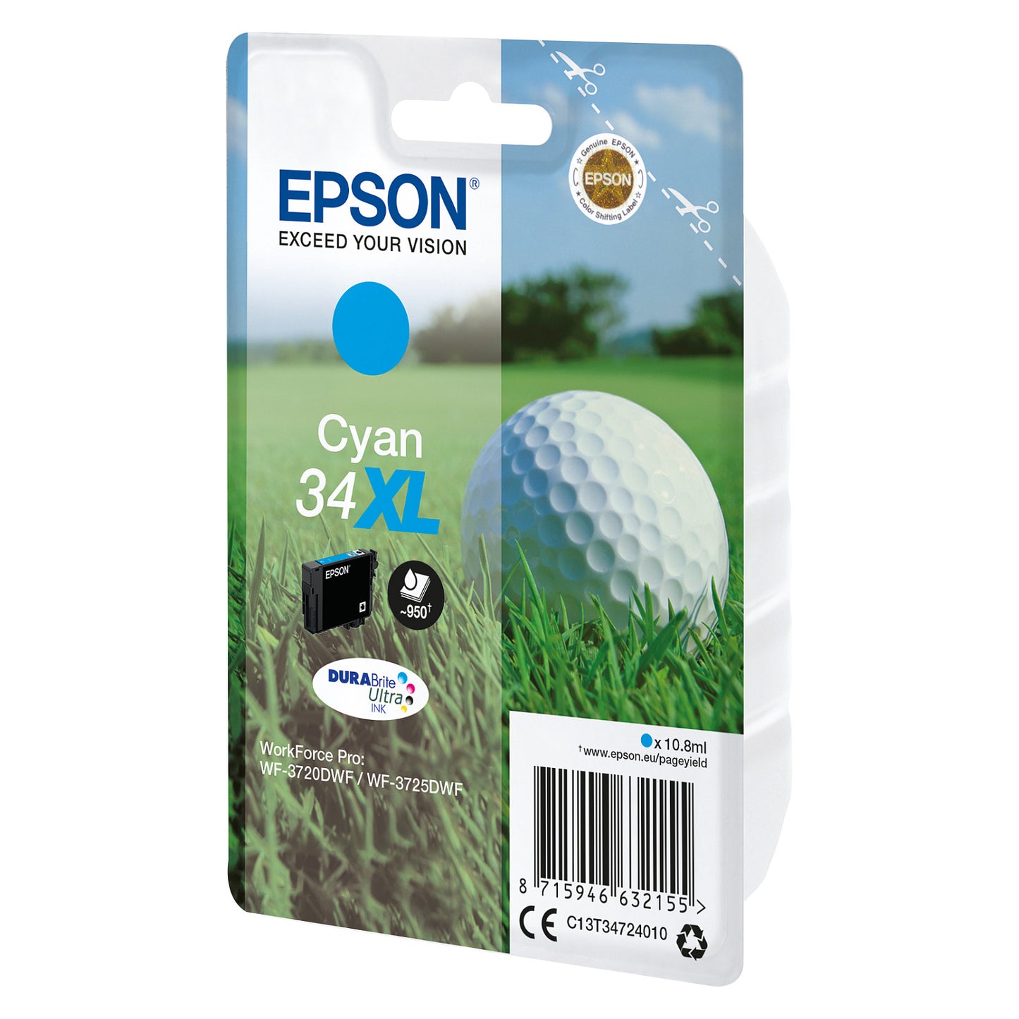 Epson Golf ball Singlepack Cyan 34XL DURABrite Ultra Ink