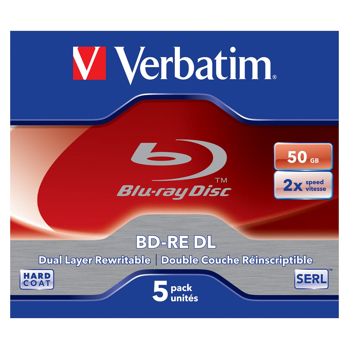 1x5 Verbatim BD-RE Blu-Ray 50GB 2x Speed, White Blue Surface JC