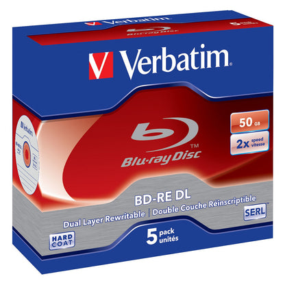 1x5 Verbatim BD-RE Blu-Ray 50GB 2x Speed, White Blue Surface JC