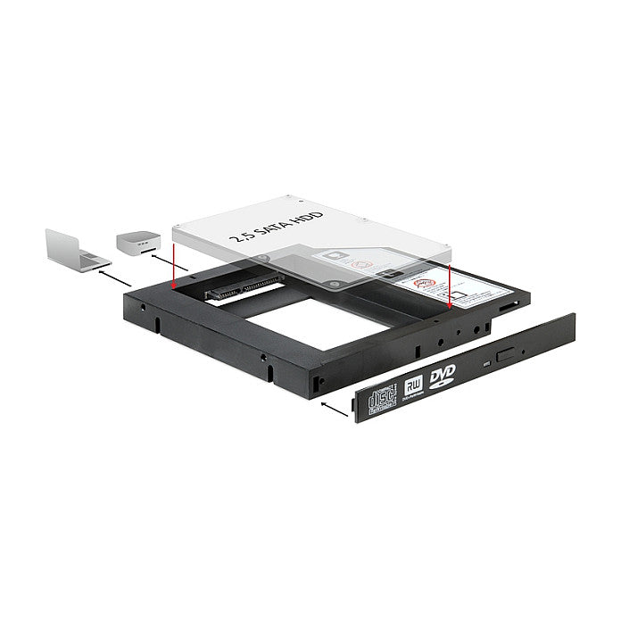 Slim SATA 5.25" Einbaurahmen (13 mm) für 1 x 2.5" SATA HDD bis 9,5 mm
