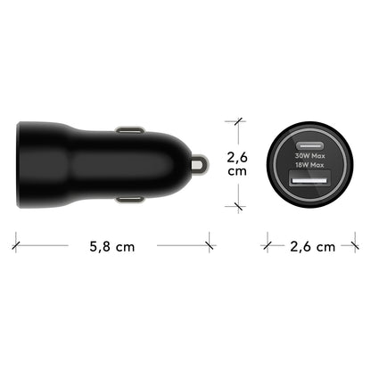 dbramante1928 re-charge - Auto-Netzteil - 30 Watt - 2 Ausgabeanschlussstellen (24 pin USB-C, USB) - Schwarz