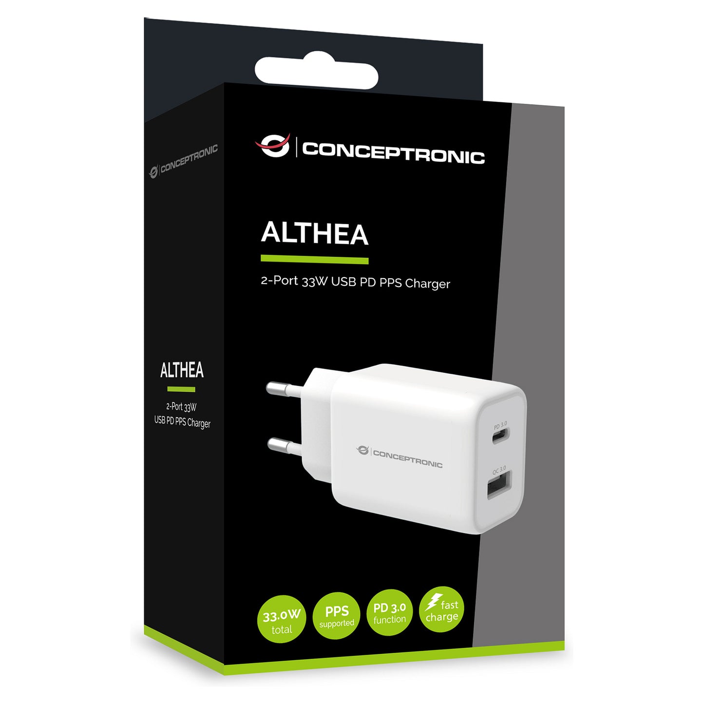 CONCEPTRONIC Ladegerät 2Port USB-C/-A 33WPD3.0/PPS ws