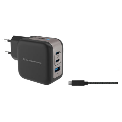 CONCEPTRONIC Ladegerät 3Port GaN 2xUSB-C/1xA 67WPD3.0/PPS sw