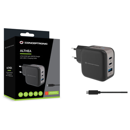 CONCEPTRONIC Ladegerät 3Port GaN 2xUSB-C/1xA 67WPD3.0/PPS sw