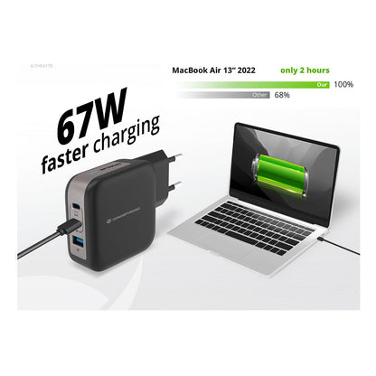CONCEPTRONIC Ladegerät 3Port GaN 2xUSB-C/1xA 67WPD3.0/PPS sw