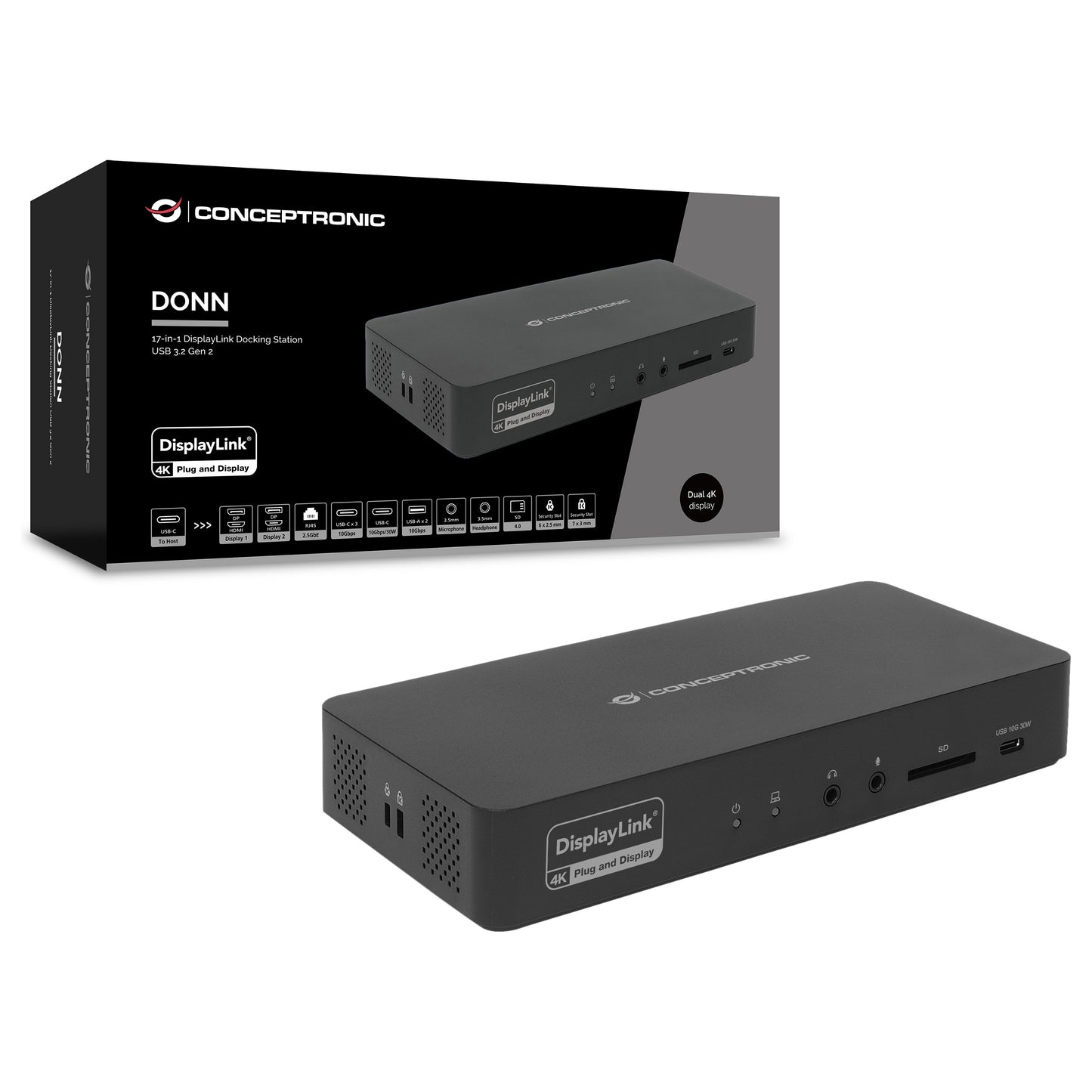 CONCEPTRONIC 17-1 Dock USB-C->HDMI/DP/GbE/3xUSB-C/+ 135W sw