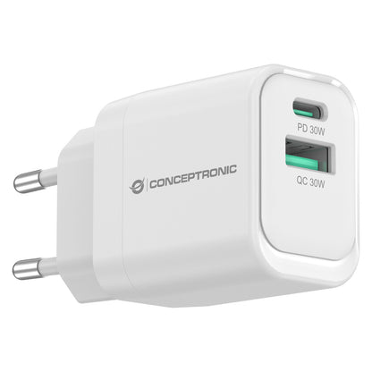 CONCEPTRONIC Ladegerät 2Port GaN USB-C/-A 33WPD3.0/PPS ws