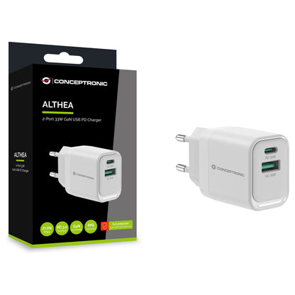 CONCEPTRONIC Ladegerät 2Port GaN USB-C/-A 33WPD3.0/PPS ws