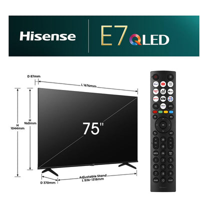 189,0cm/75" (3840x2160) Hisense 75E77NQ 16:9 QLED 60Hz HDMI USB WLAN Bluetooth HDR10+ Speaker Black