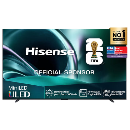 254,0cm/100" (3840x2160) Hisense 100U7NQ 16:9 Mini LED 144Hz HDMI USB WLAN Bluetooth HDR10+ Adaptive Speaker Black