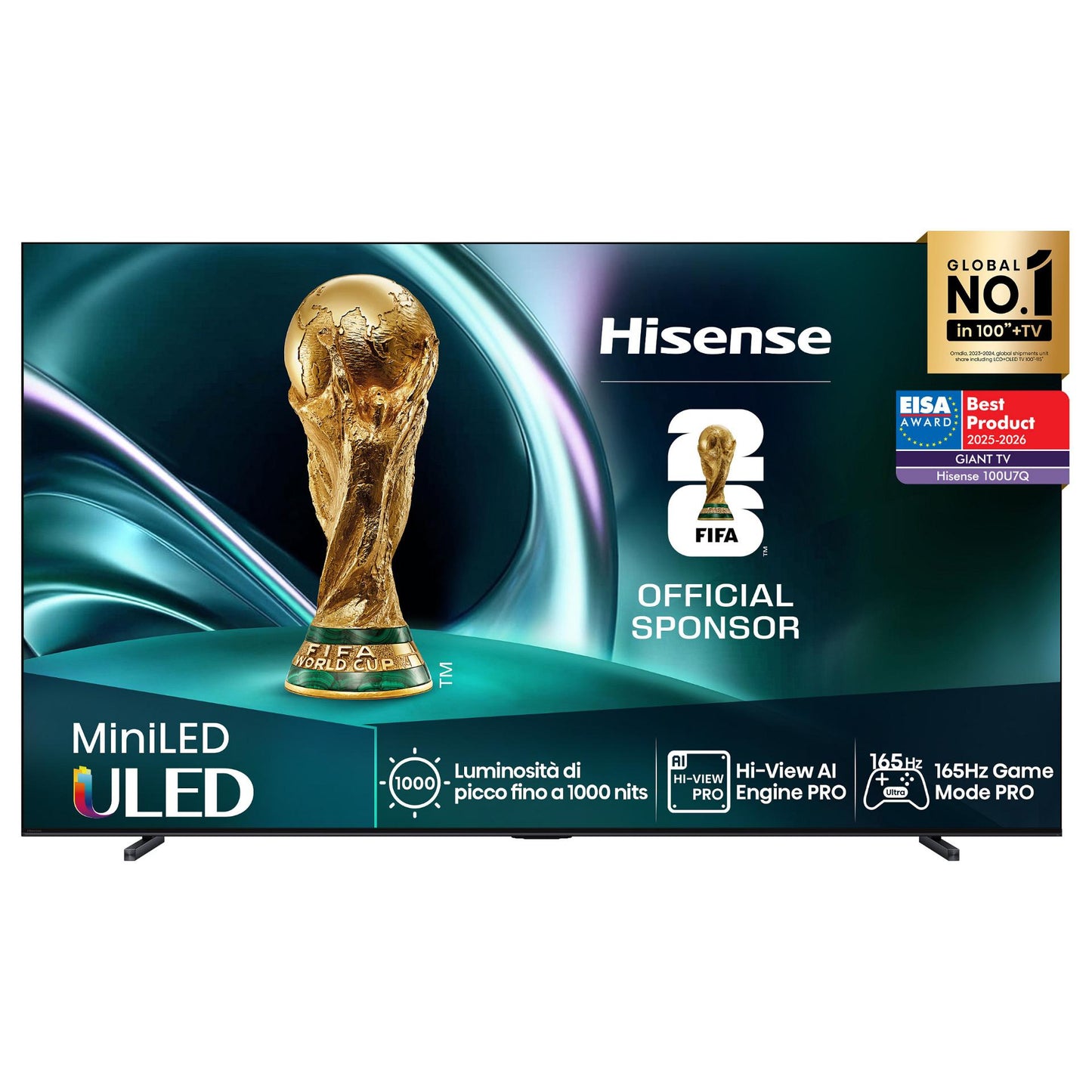 254,0cm/100" (3840x2160) Hisense 100U7NQ 16:9 Mini LED 144Hz HDMI USB WLAN Bluetooth HDR10+ Adaptive Speaker Black