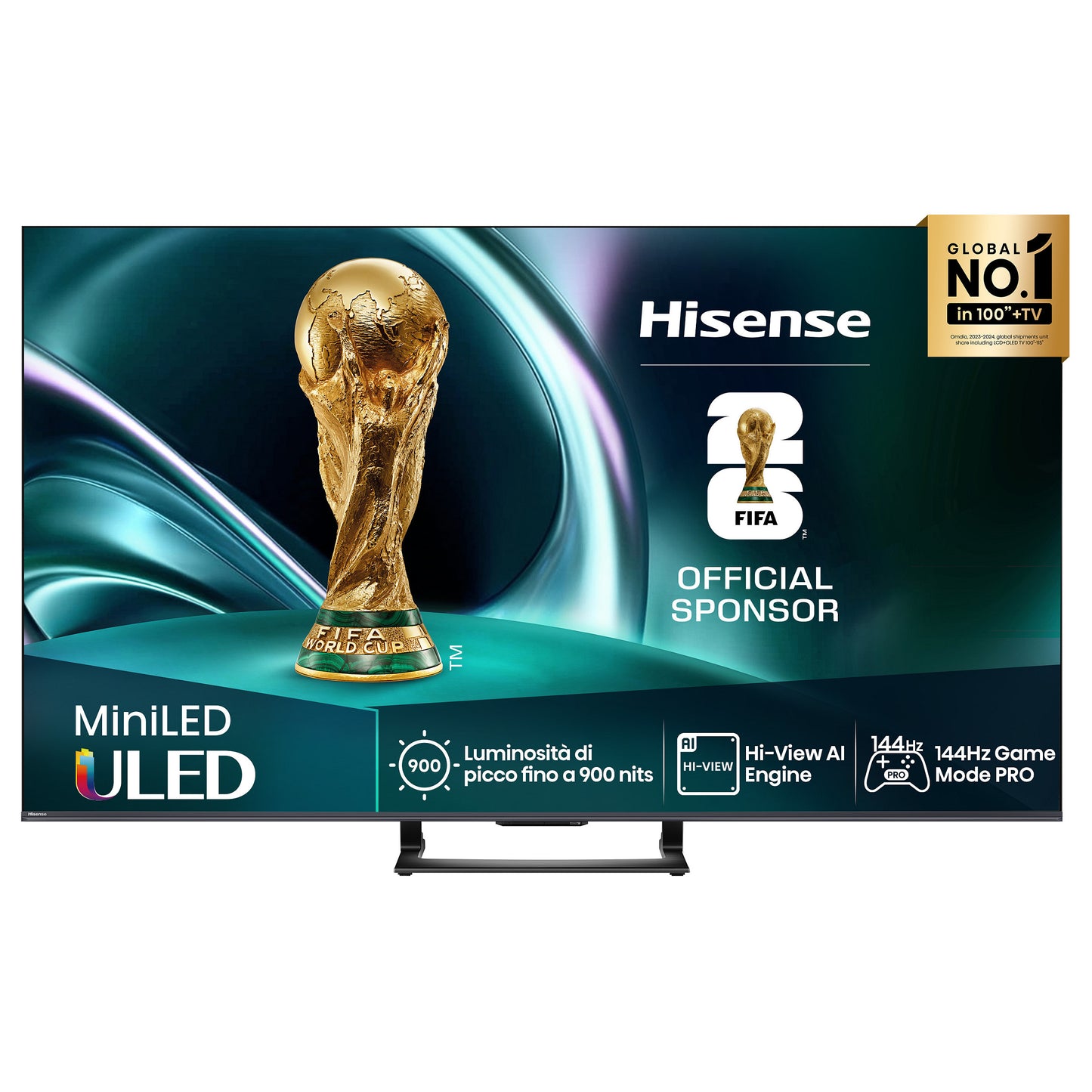 164,0cm/65" (3840x2160) Hisense 65U7NQ 16:9 Mini LED 144Hz HDMI USB WLAN Bluetooth HDR10+ Adaptive Speaker Black