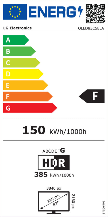 210,0cm/83" (3840x2160) LG OLED83C5ELA 16:9 OLED 144Hz HDMI USB WLAN Bluetooth HDR10 Speaker Black