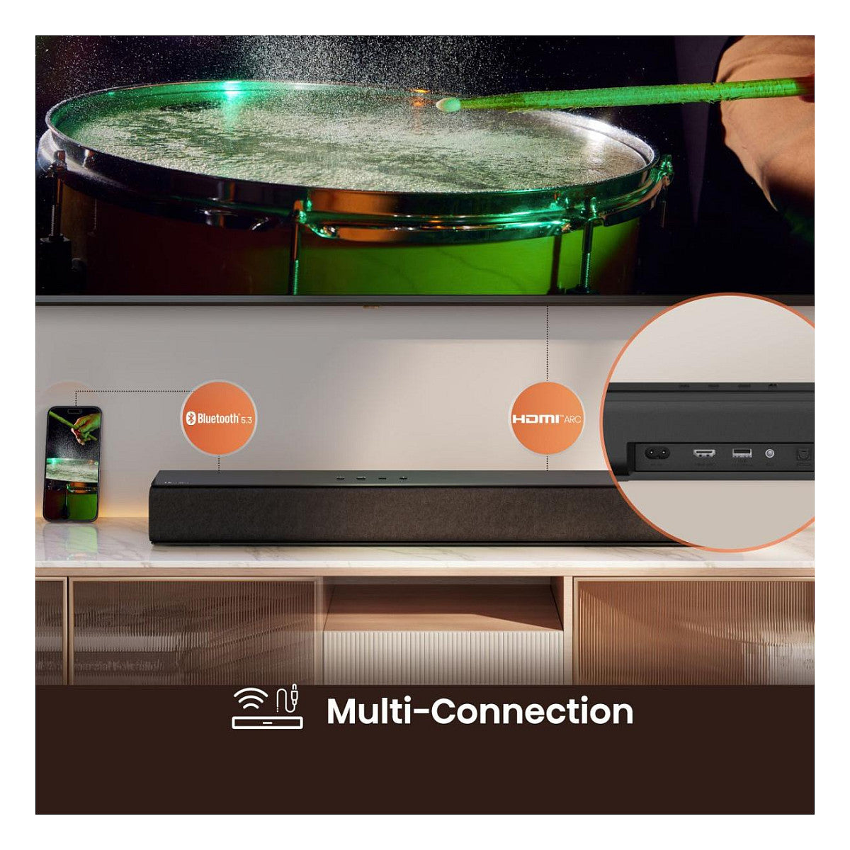 Hisense HS1000 Soundbar (schwarz, Bluetooth, HDMI, USB, AUX, Optisch)