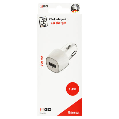 2GO USB KFZ-Ladegerät 1000mA USB-A - weiss
