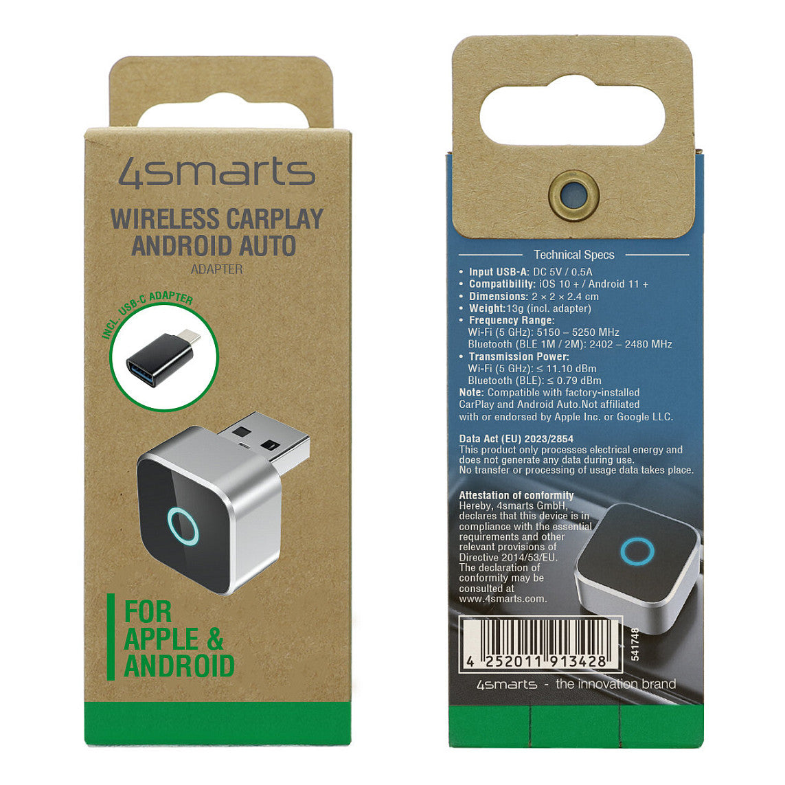 4smarts 2in1 Adapter CarPlay / Android Auto, Wireless, silber