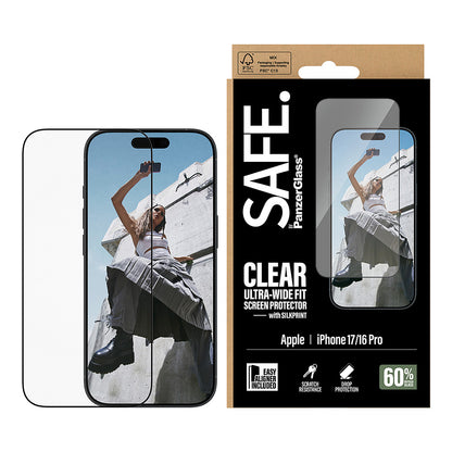 Panzerglass SAFE. by PanzerGlass Screen Protector w. Black Frame iPhone 17 | iPhone 16 Pro | Ultra-Wide Fit w. EasyAligner