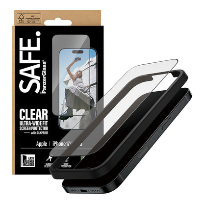 Panzerglass SAFE. by PanzerGlass Screen Protector w. Black Frame iPhone 17 | iPhone 16 Pro | Ultra-Wide Fit w. EasyAligner