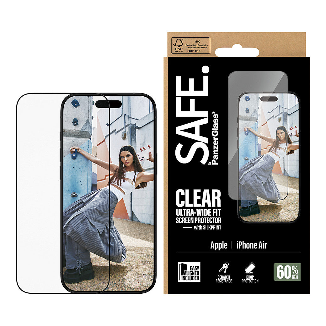 Panzerglass SAFE. by PanzerGlass Screen Protector w. Black Frame iPhone Air | Ultra-Wide Fit w. EasyAligner