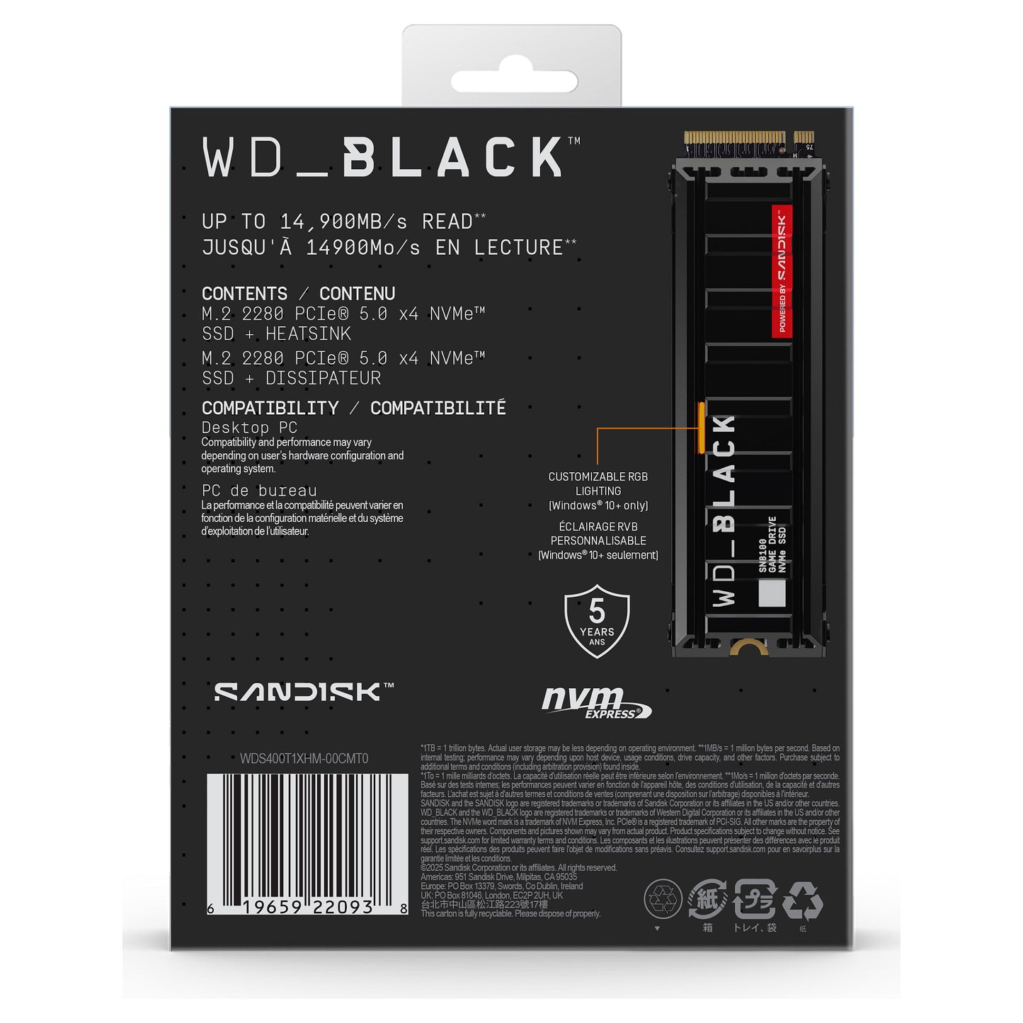 M.2 4TB WD Black SN8100 NVMe 2280 W/Heatsink POWERED BY SANDISK