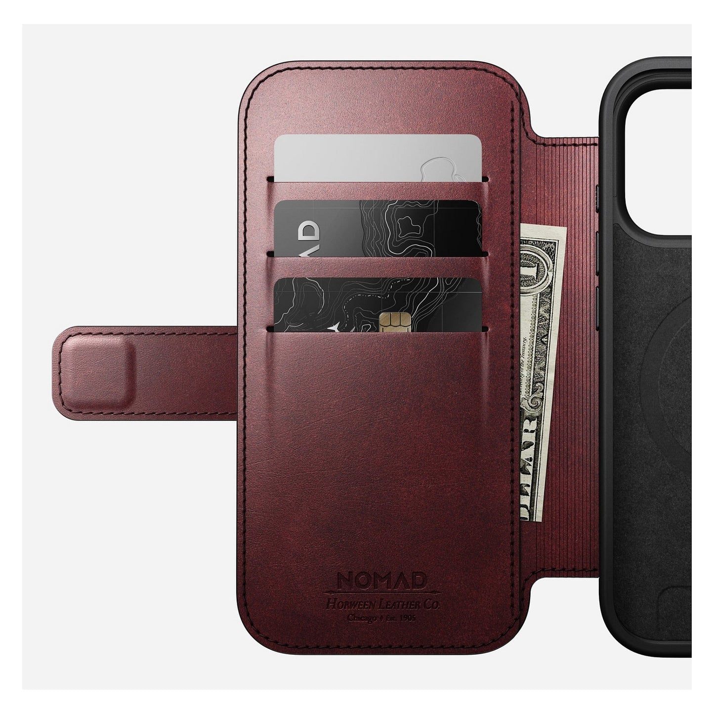 Nomad Modern Leather Folio iPhone 17 Pro Burgundy Horween