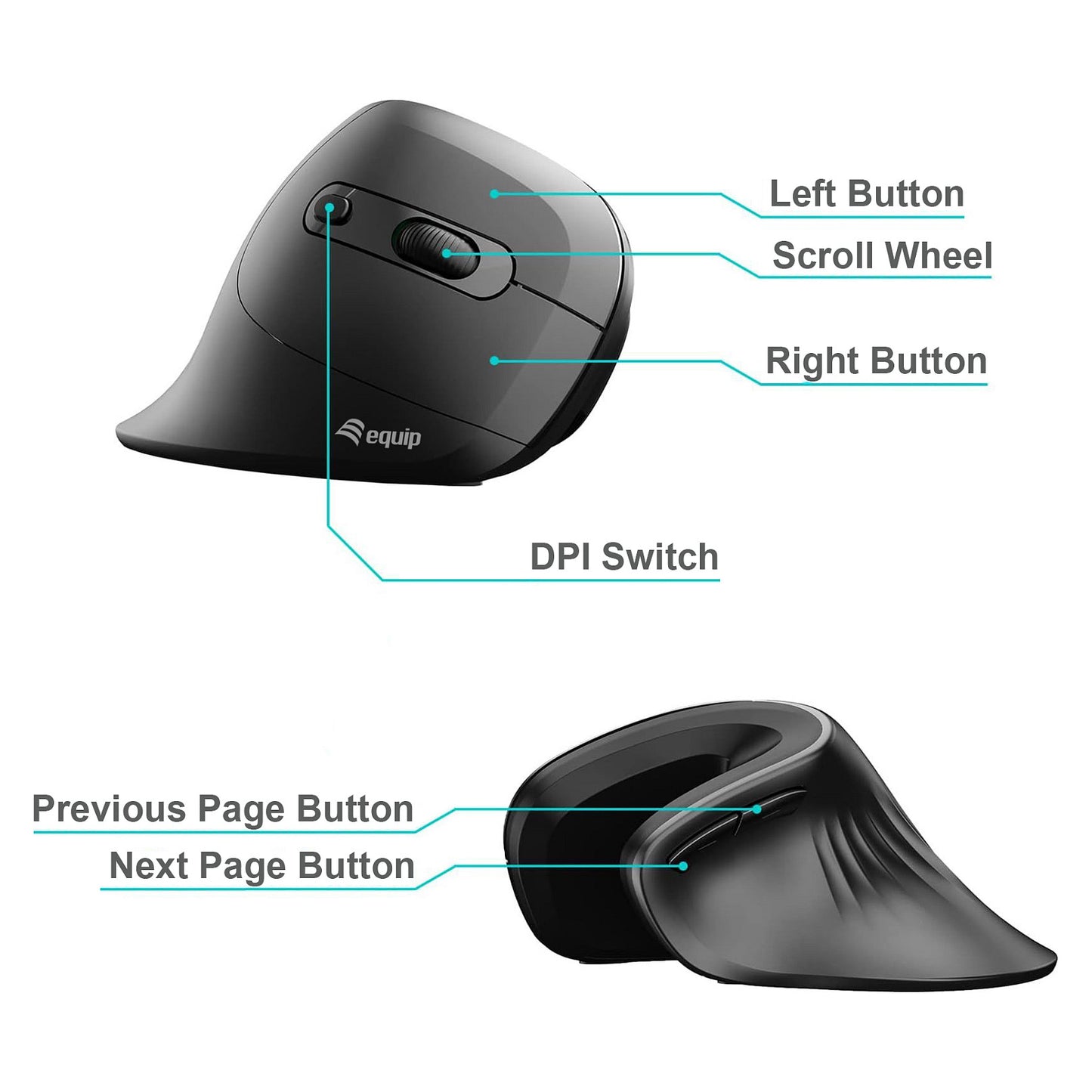 Equip Ergonomische Maus USB-A/-C Stker 1.80m Rechts schwarz